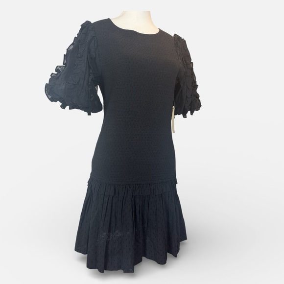 NWT Cleobella Colette Black Ruffle Sleeve Mini Dress Size M Cotton Spring - Picture 4 of 11